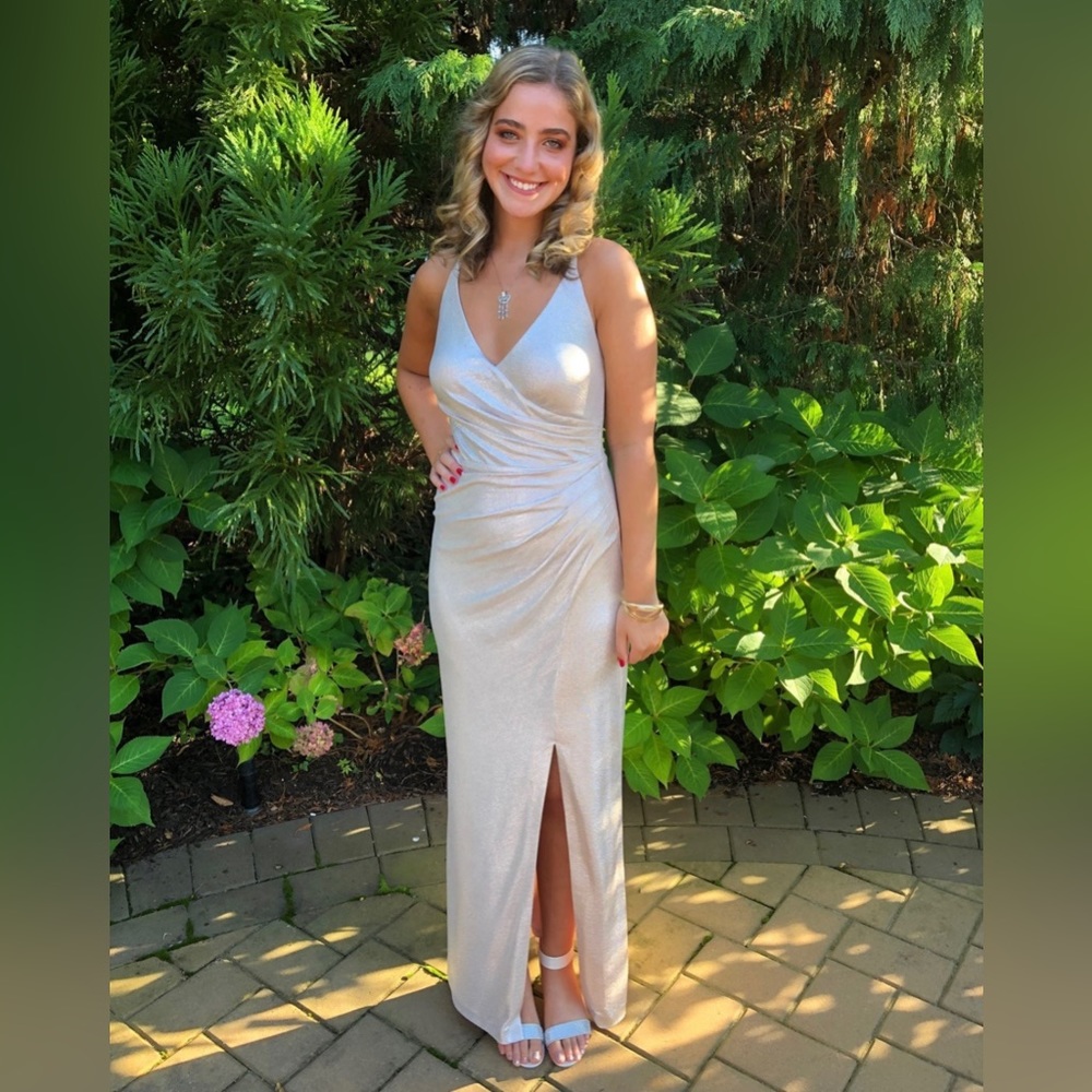 Eliza J Sparkly Champagne Dress